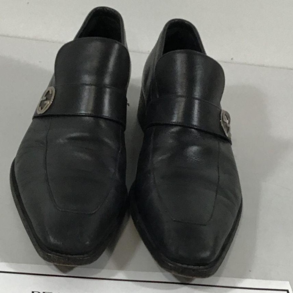 Men's Gucci Broadwick Interlocking GG Black Leather Slip On Loafers Size 9.5M